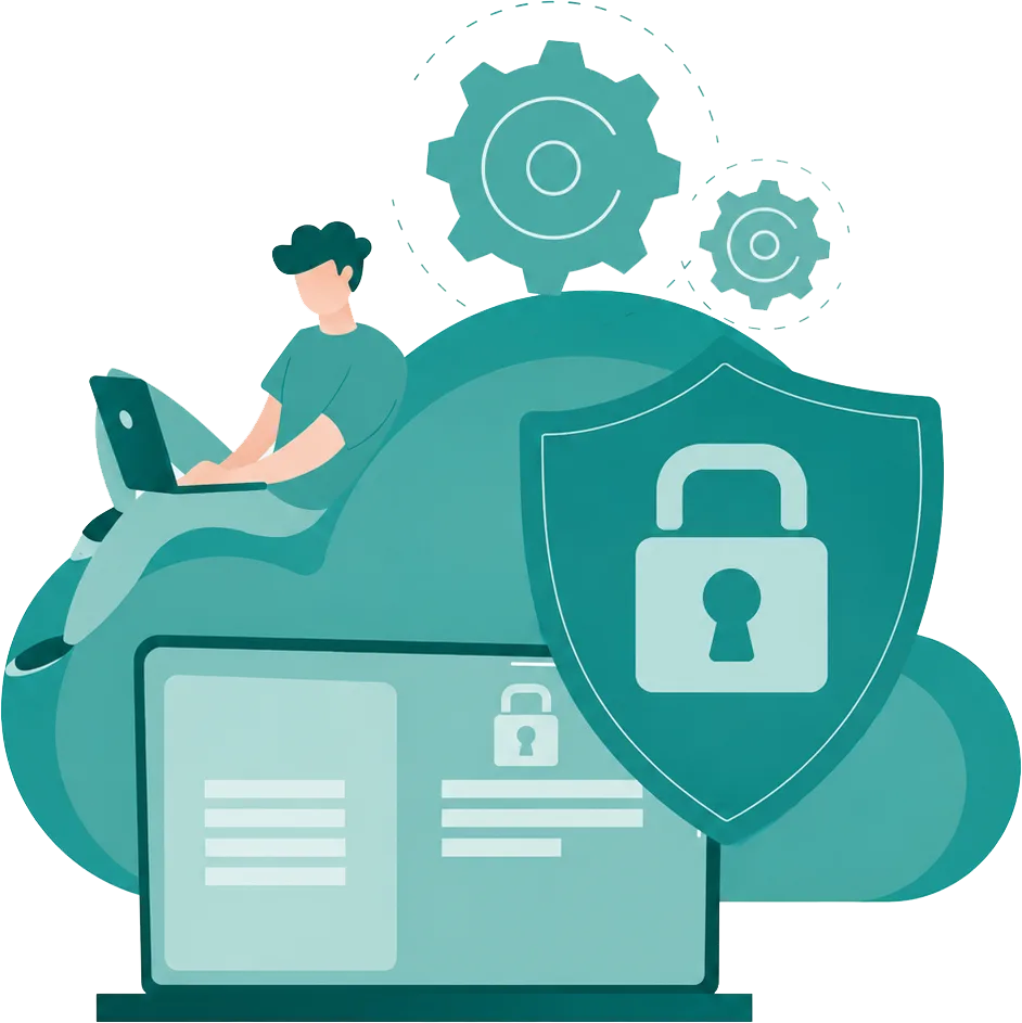Illustration of a shield and lock protecting patient data